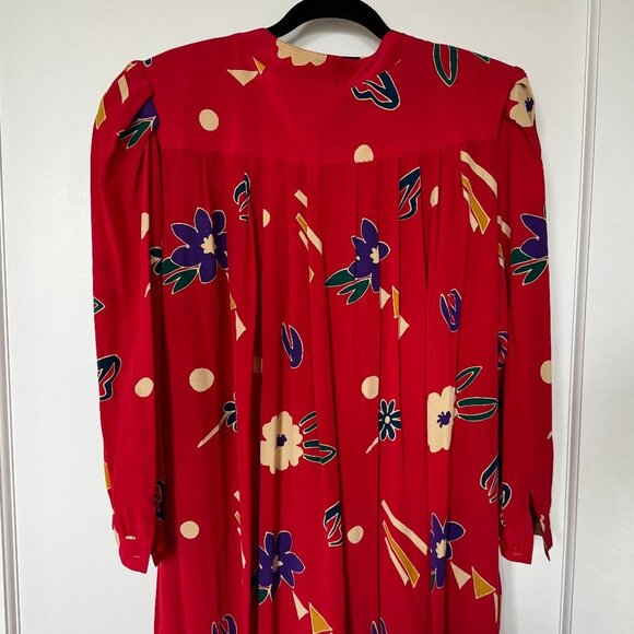 Red Silk Floral Dress - Picture 4 of 4